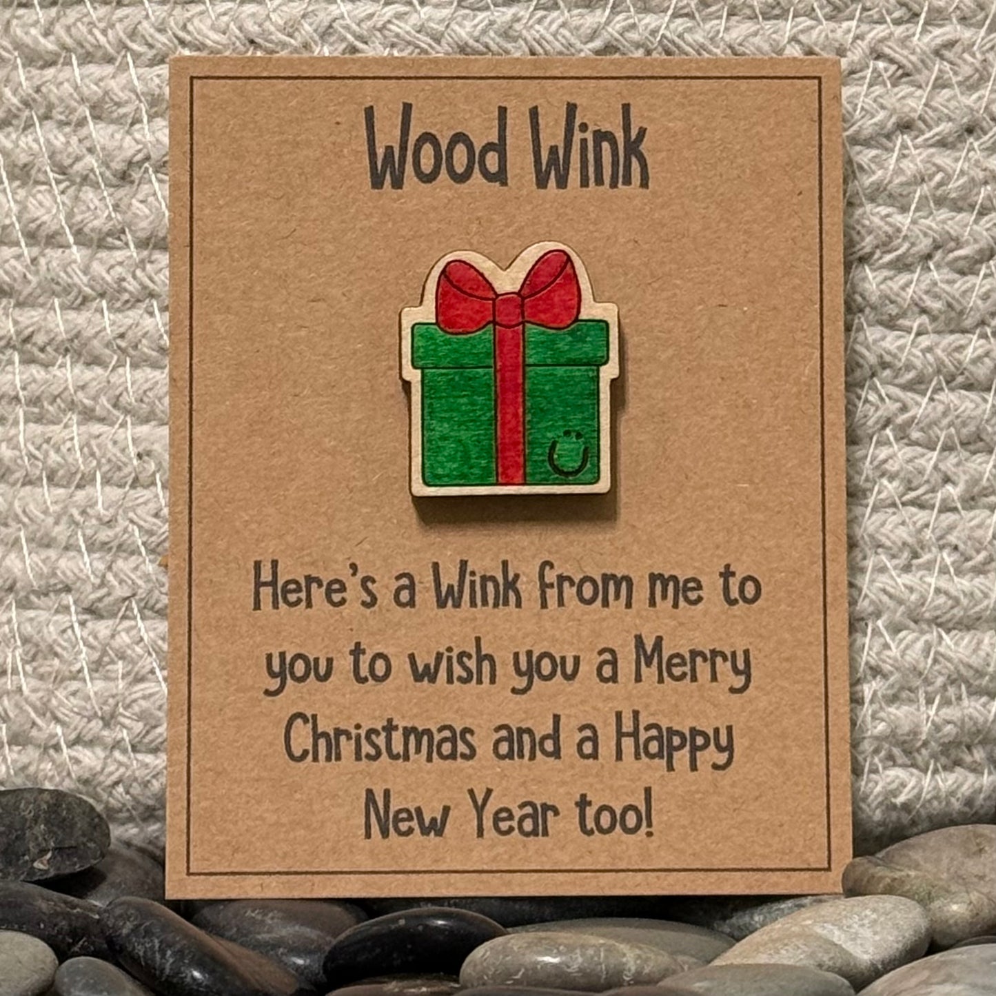 Wood Wink Christmas Gift Present Holiday Hug Card