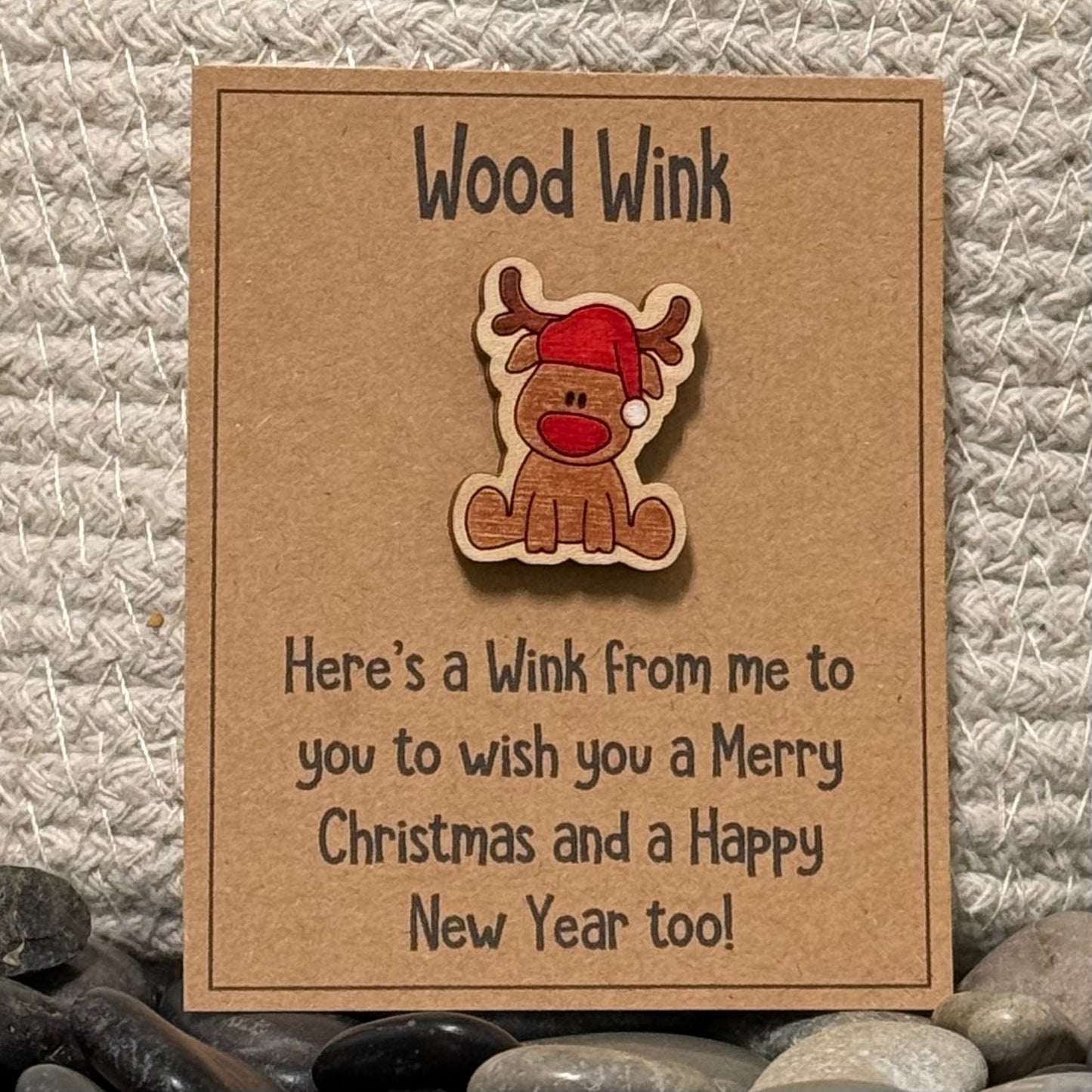 Wood Wink Christmas Reindeer Holiday Hug Card