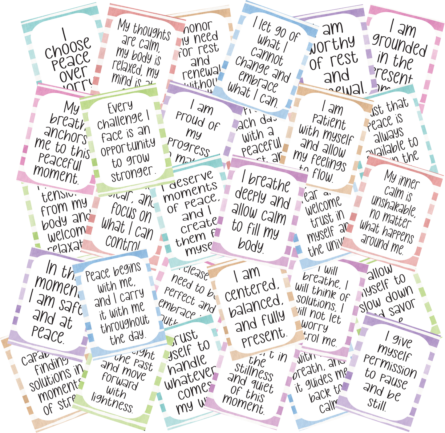 Daily Mindfulness & Self-Care Affirmation Cards - Digital Download