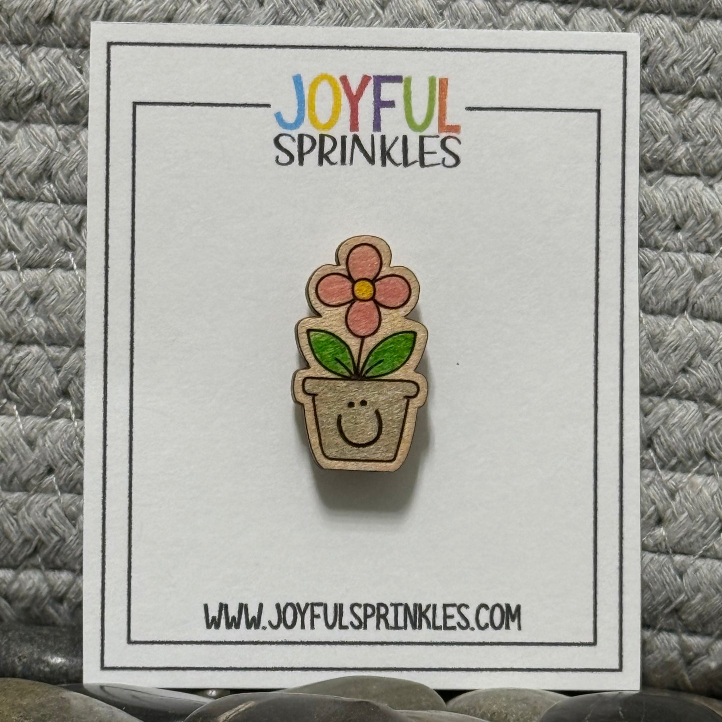 Wood Flower Pot Magnet, Handcrafted