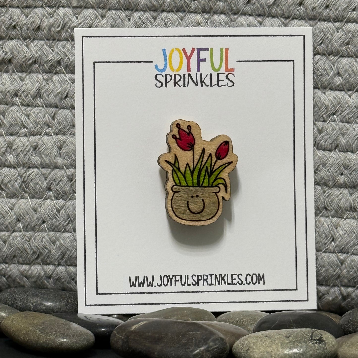 Wood Potted Tulip Magnet, Handcrafted