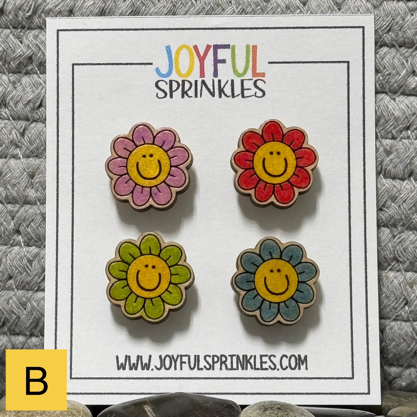 Wood Flower Mini Magnet Set, Handcrafted