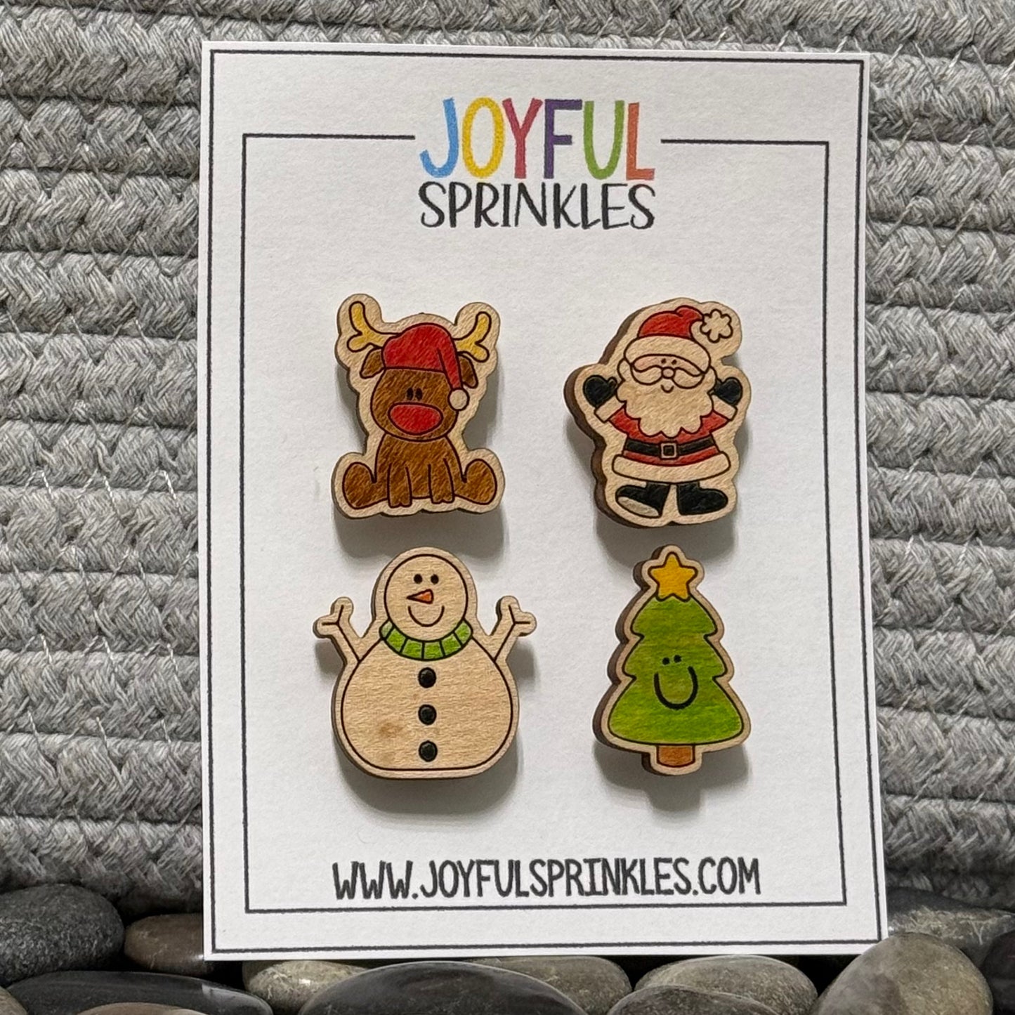 Wood Christmas Magnet Set, Handcrafted