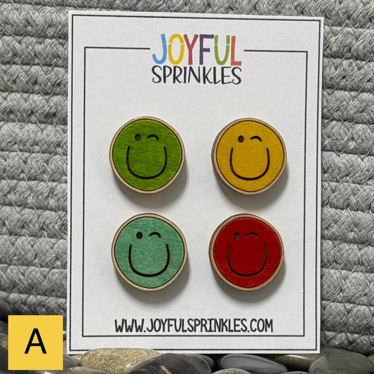 Wood Winking Face Magnet Set, Handcrafted