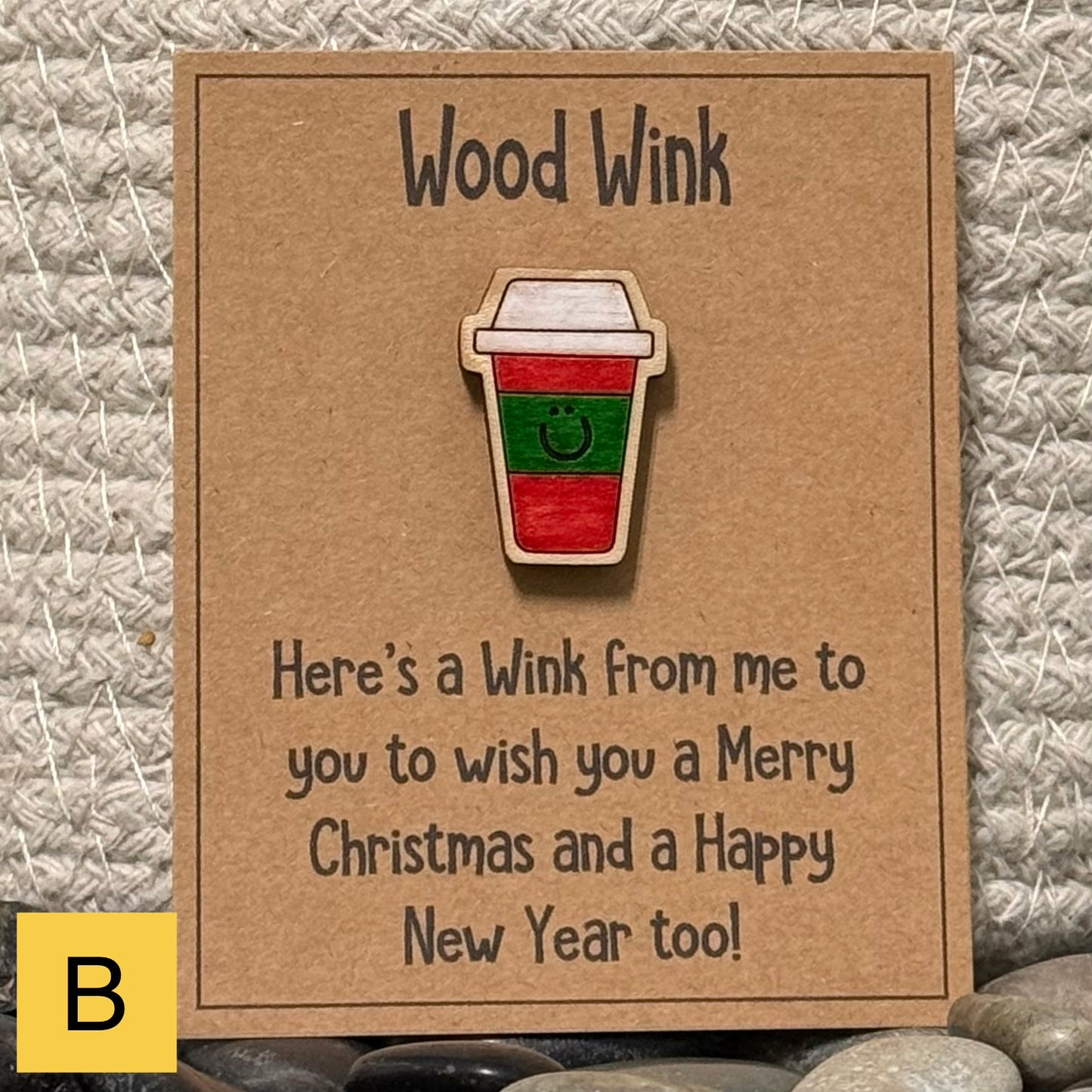 Wood Wink Christmas Coffee Cup Holiday Hug Card