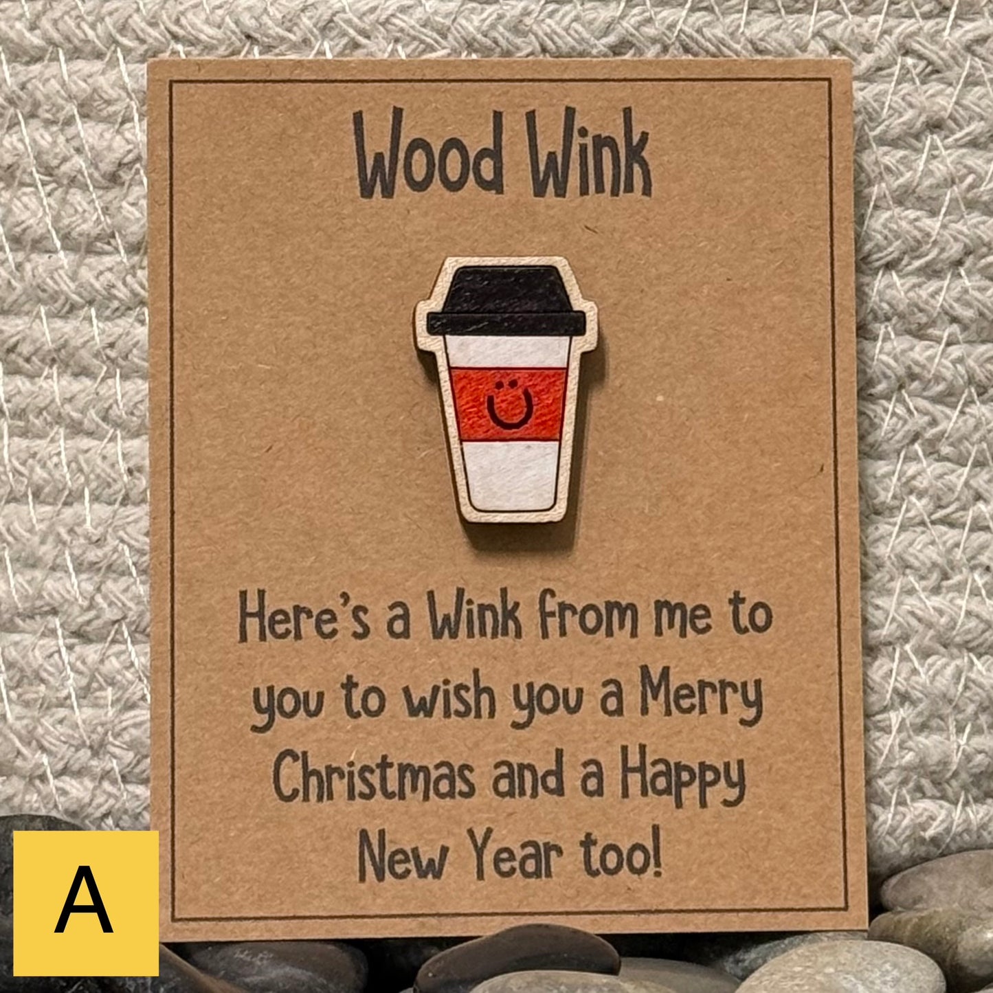 Wood Wink Christmas Coffee Cup Holiday Hug Card