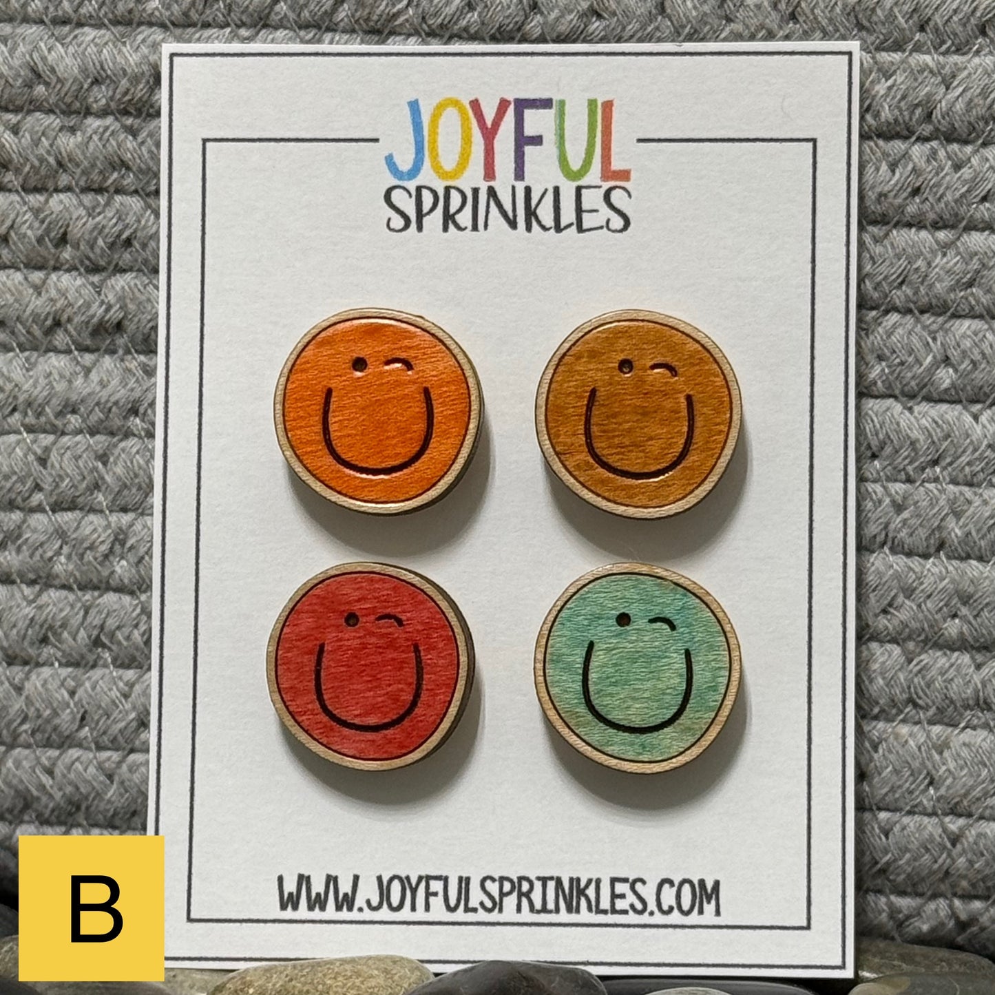 Wood Winking Face Magnet Set, Handcrafted
