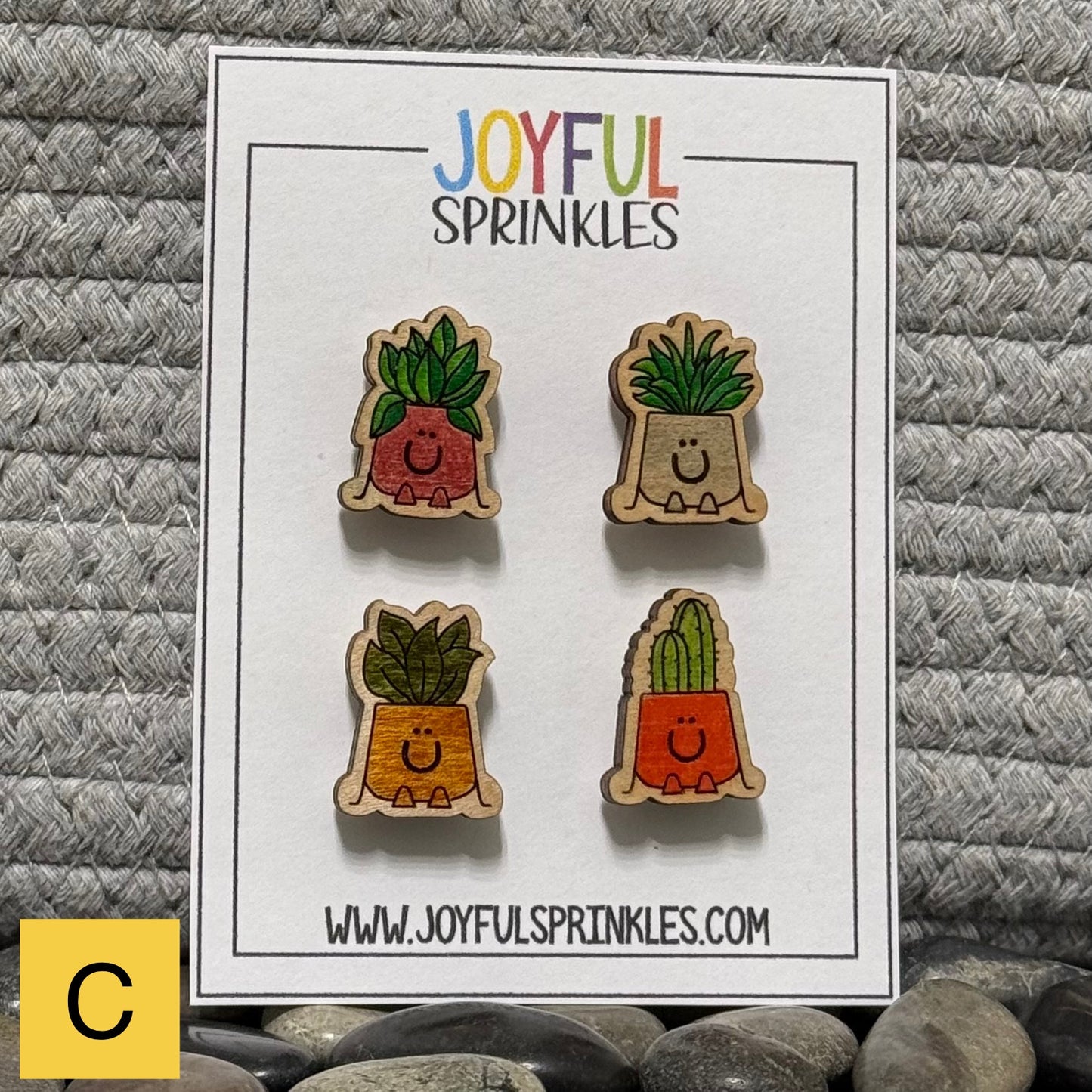Wood Plant Succulent Cactus Magnet Set, Handcrafted