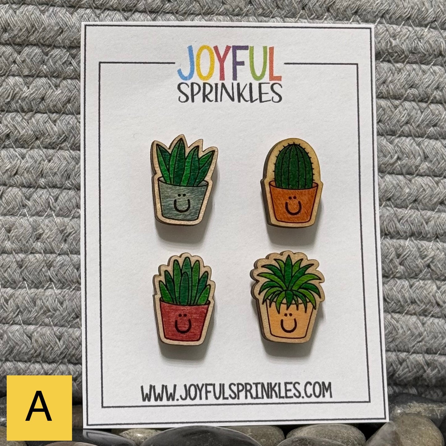 Wood Plant Succulent Cactus Magnet Set, Handcrafted