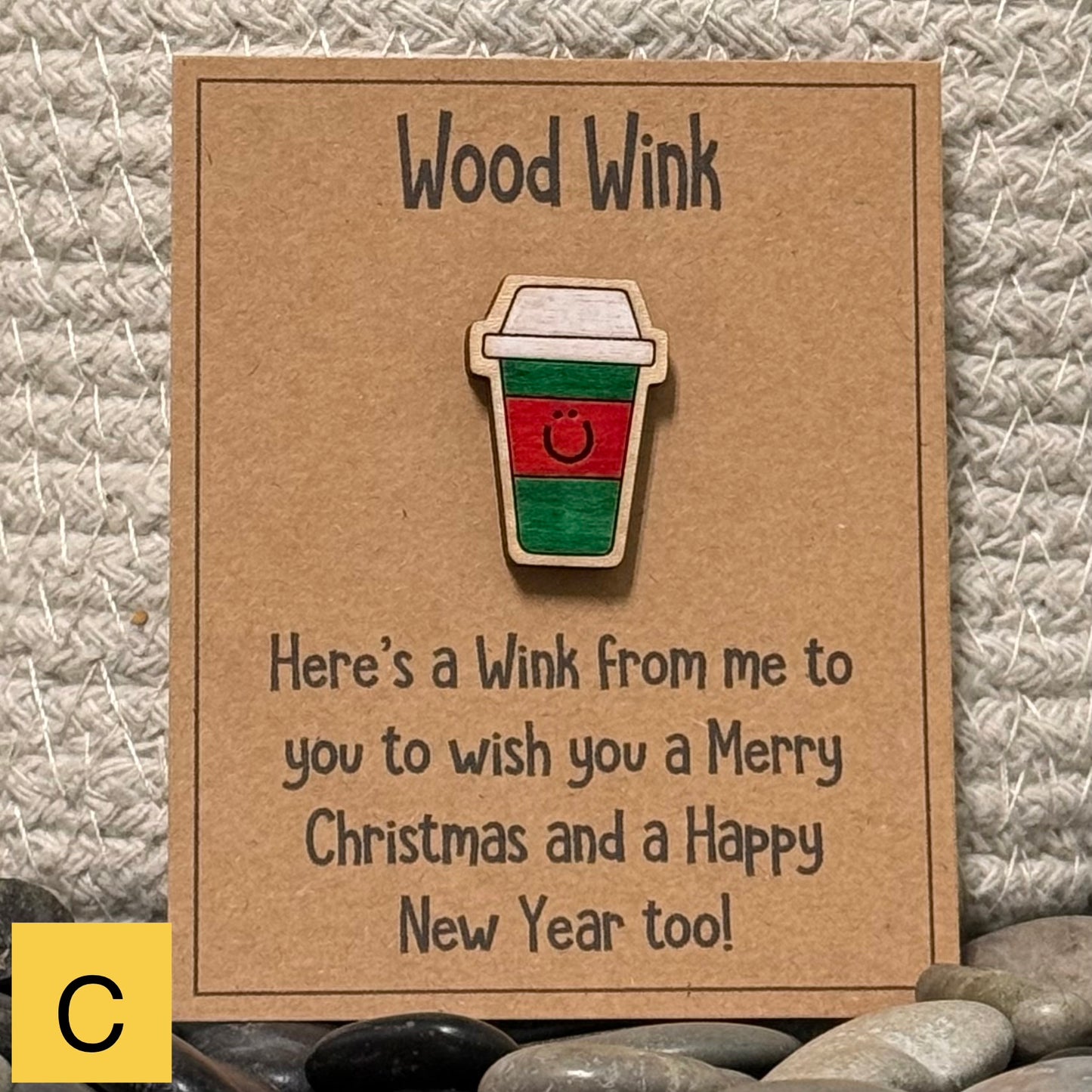 Wood Wink Christmas Coffee Cup Holiday Hug Card
