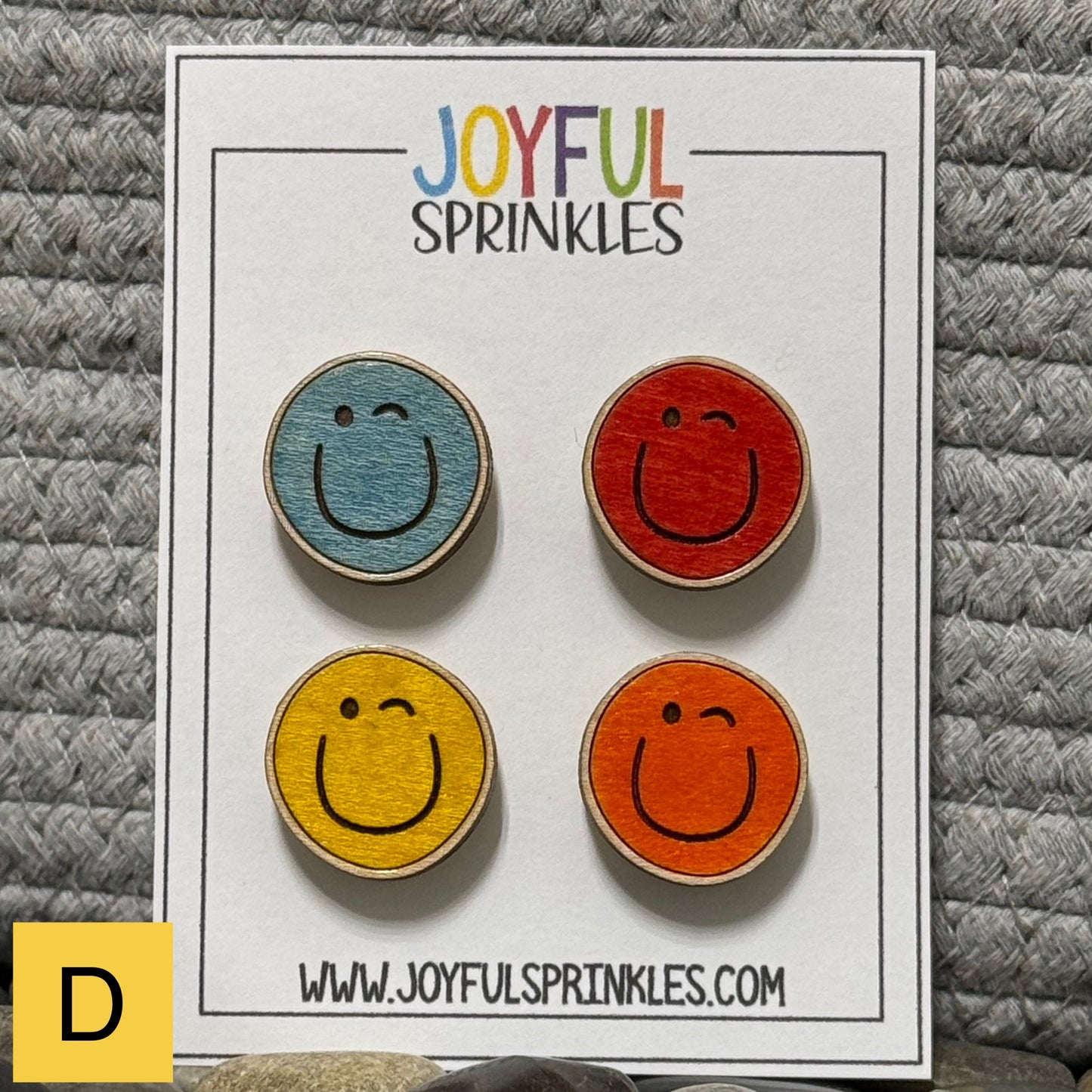 Wood Winking Face Magnet Set, Handcrafted