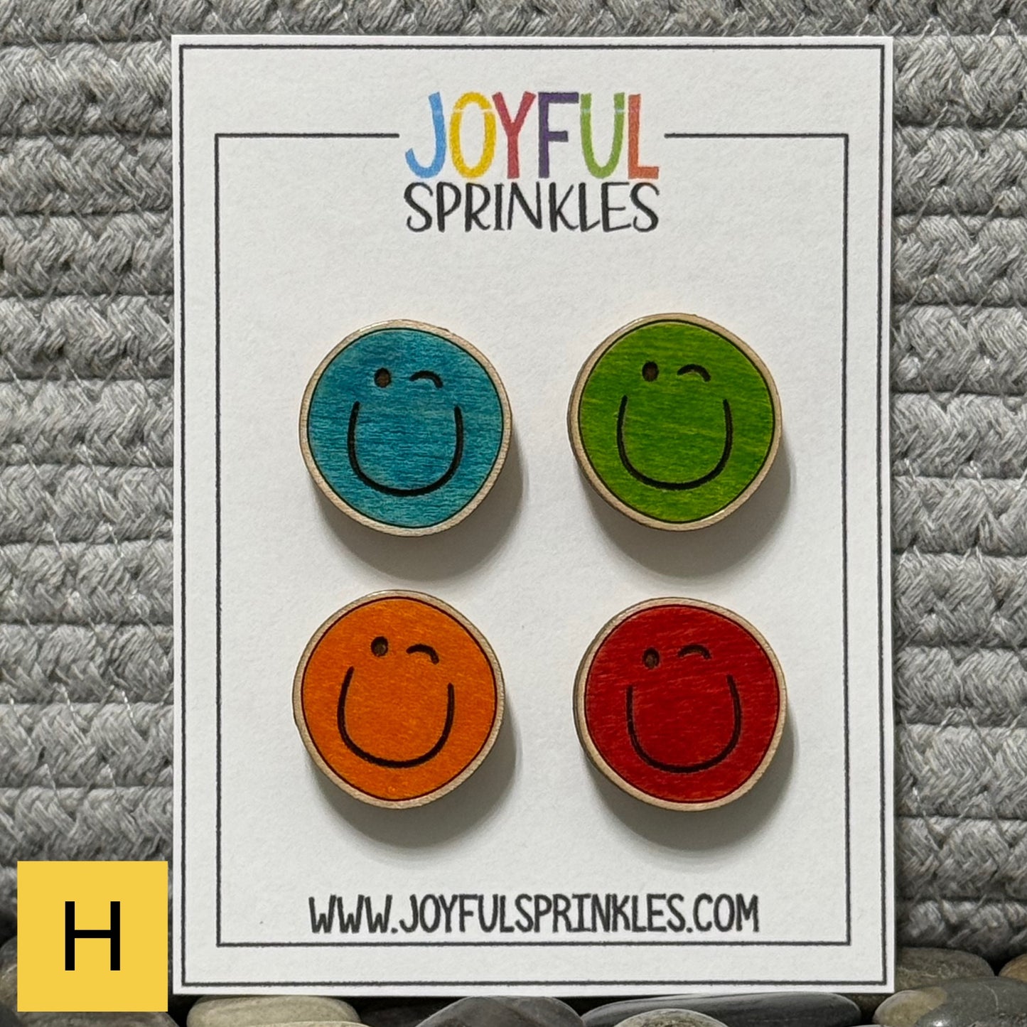 Wood Winking Face Magnet Set, Handcrafted