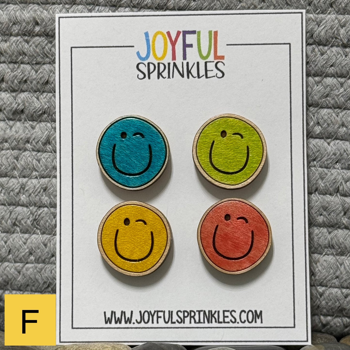 Wood Winking Face Magnet Set, Handcrafted