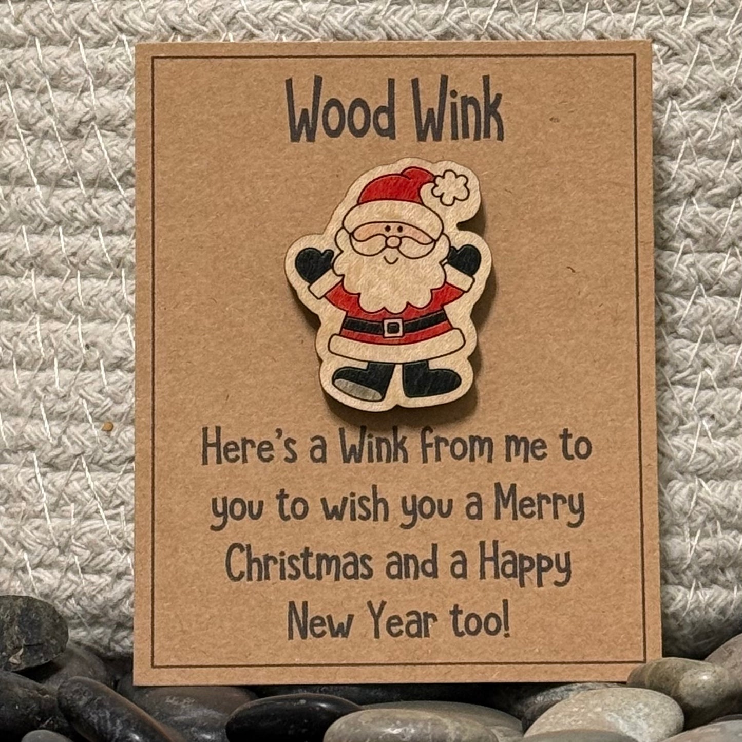 Wood Wink Christmas Santa Holiday Hug Card