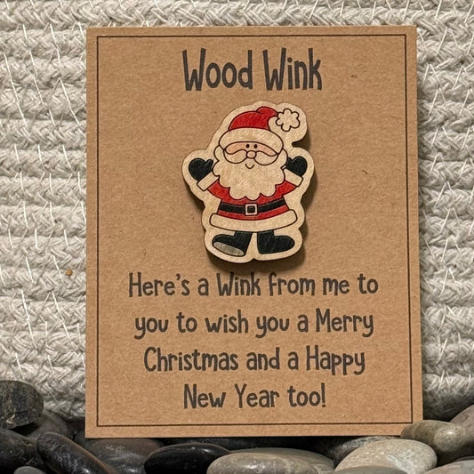 Wood Wink Christmas Santa Holiday Hug Card
