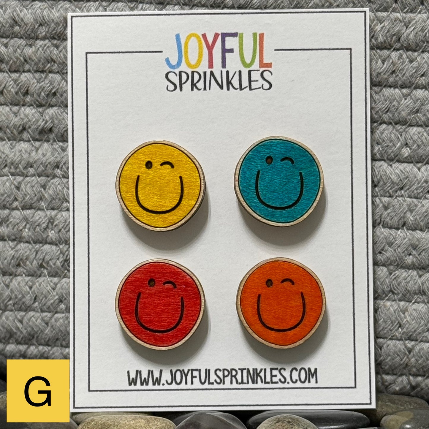Wood Winking Face Magnet Set, Handcrafted