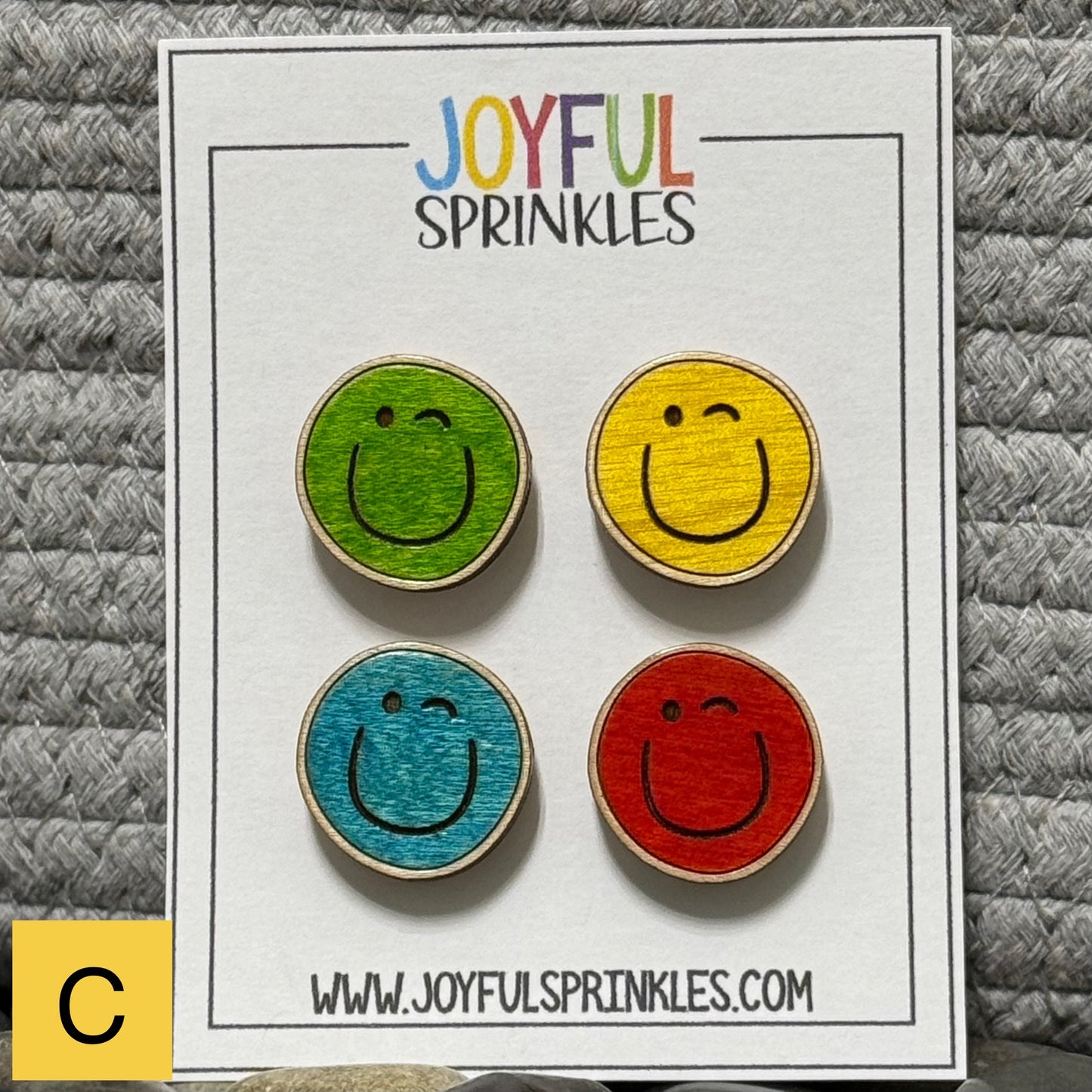 Wood Winking Face Magnet Set, Handcrafted