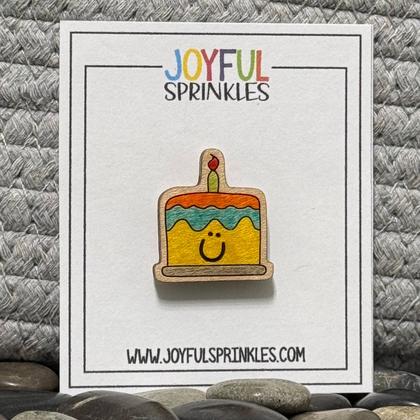 Wood Birthday Cake Magnet, Handcrafted