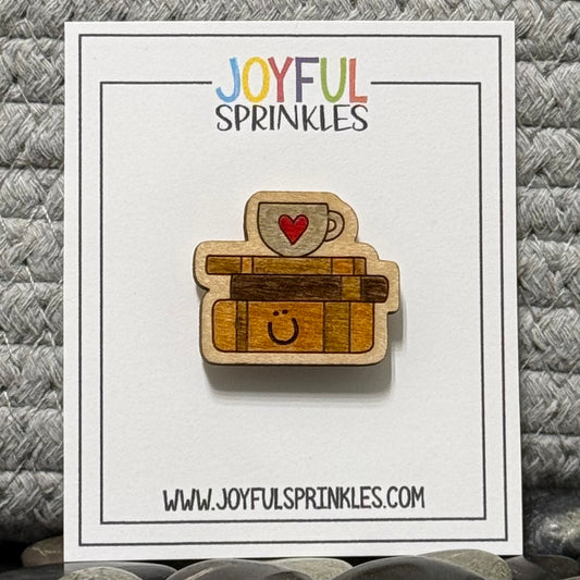 Wood Stacked Book Coffee Magnet, Handcrafted