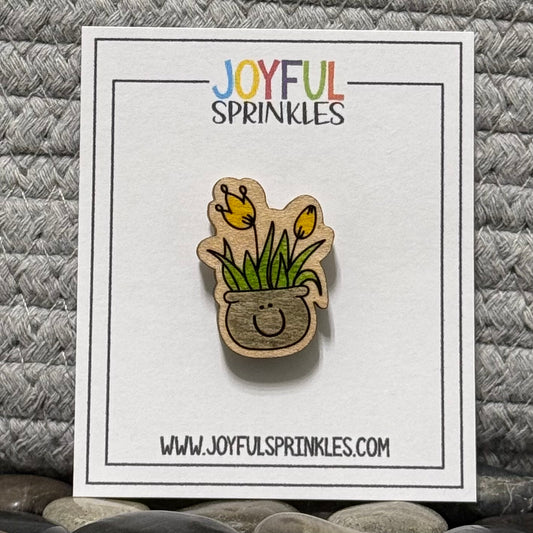 Wood Potted Tulip Magnet, Handcrafted
