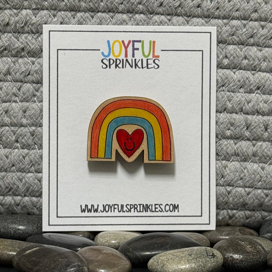 Wood Rainbow Heart Magnet, Handcrafted