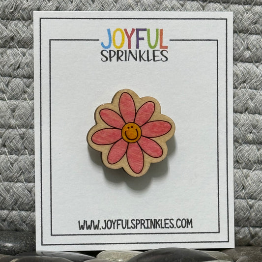 Wood Daisy Flower Magnet, Handcrafted