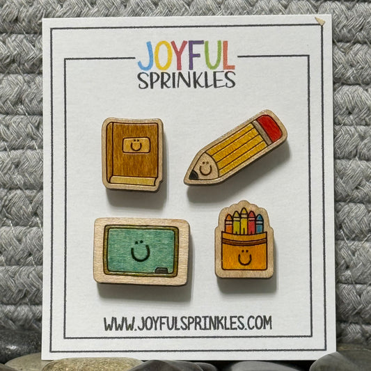 Wood School Supply Mini Magnet Set, Handcrafted