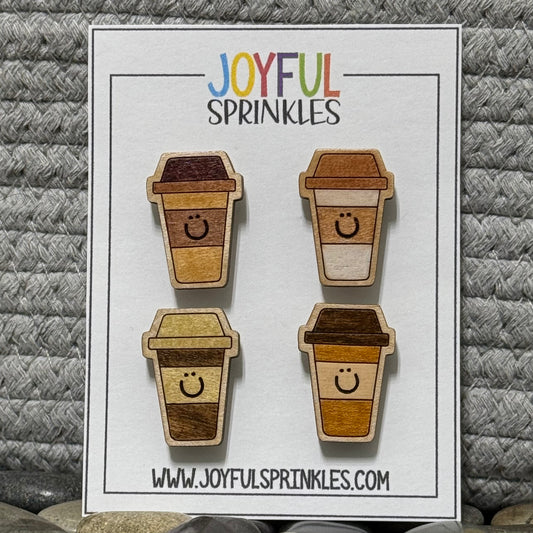 Wood Coffee Cup To-Go Magnet Set, Handcrafted