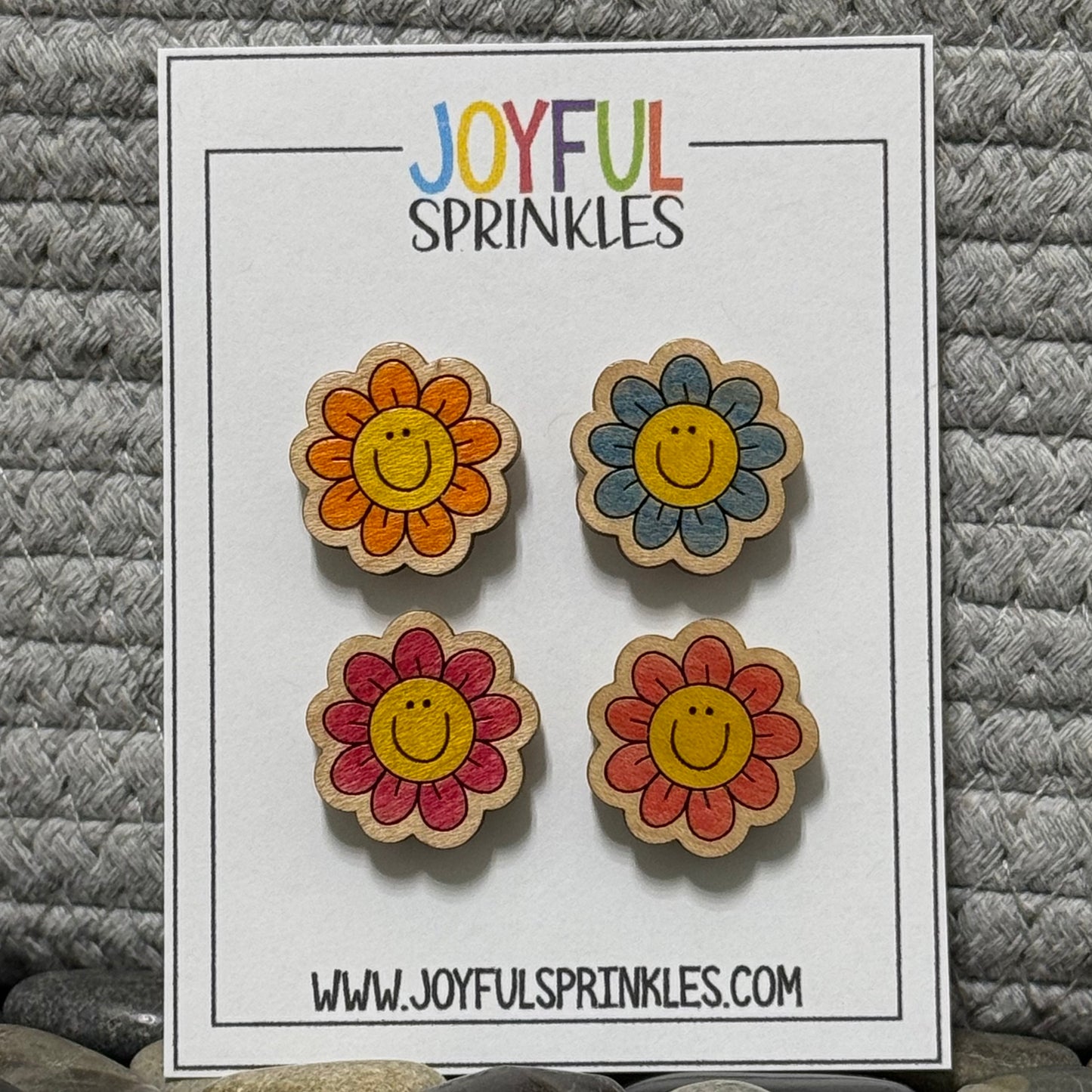 Wood Happy Flower Magnets, Handcrafted