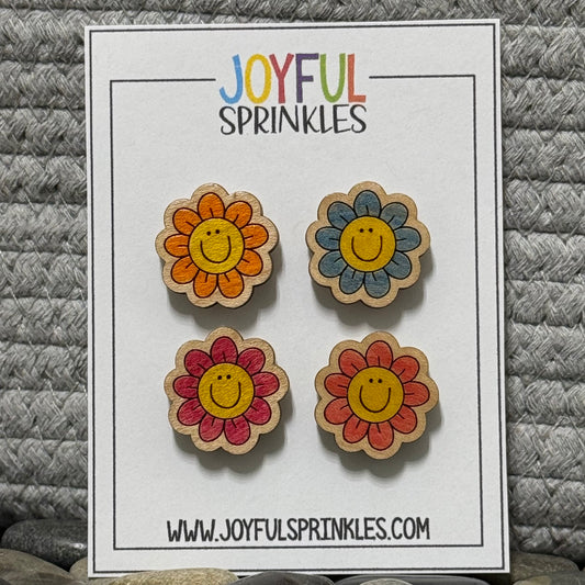 Wood Happy Flower Magnets, Handcrafted