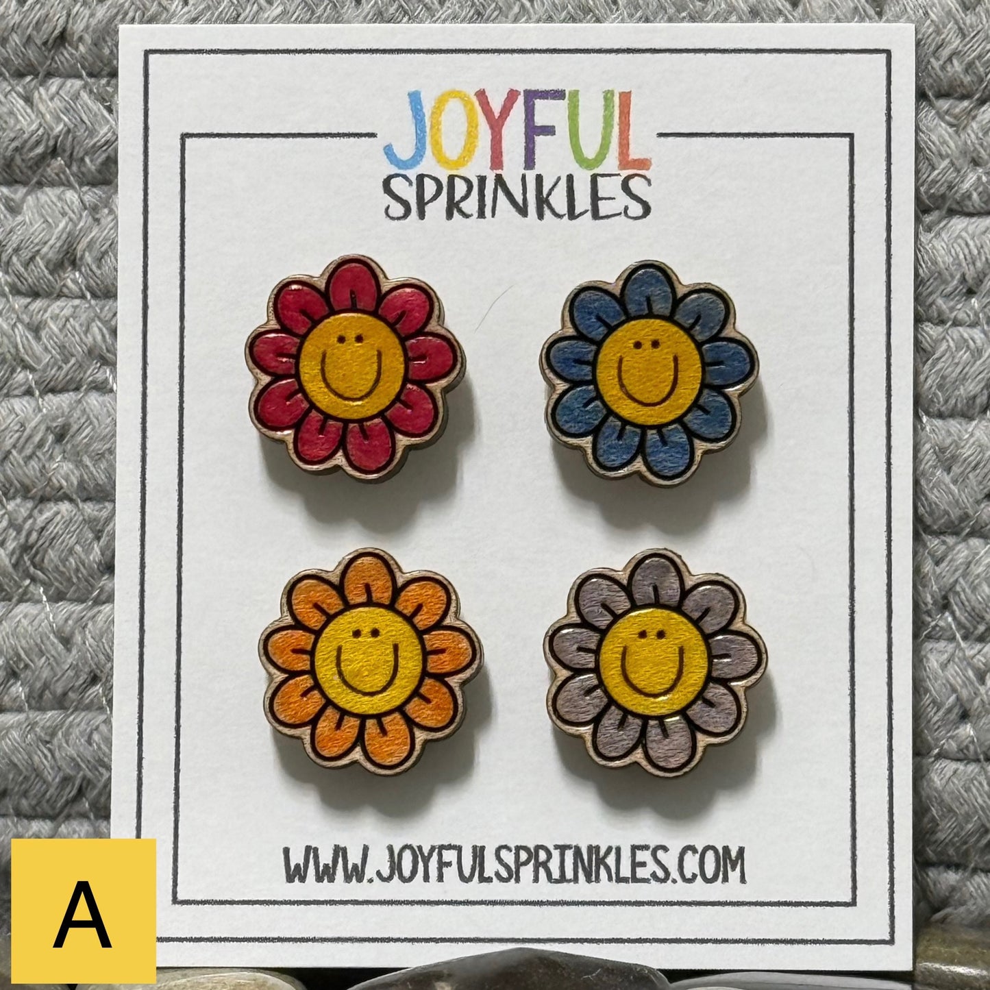 Wood Flower Mini Magnet Set, Handcrafted