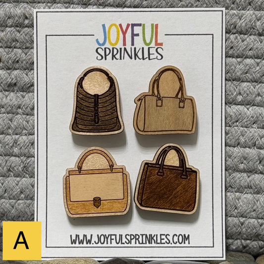 Wood Handbag Purse Magnet Set, Handcrafted