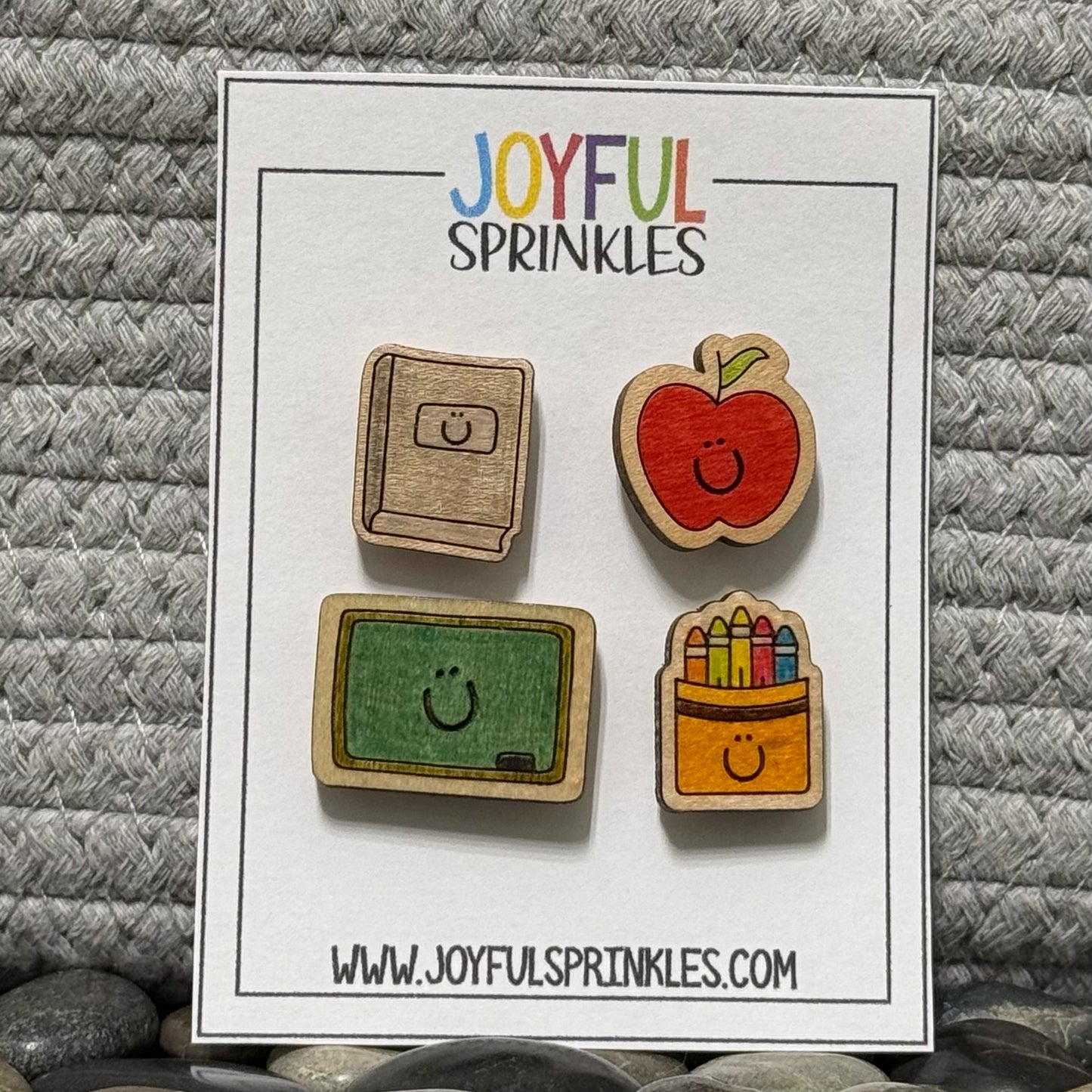 Wood School Supply Magnet Set, Handcrafted